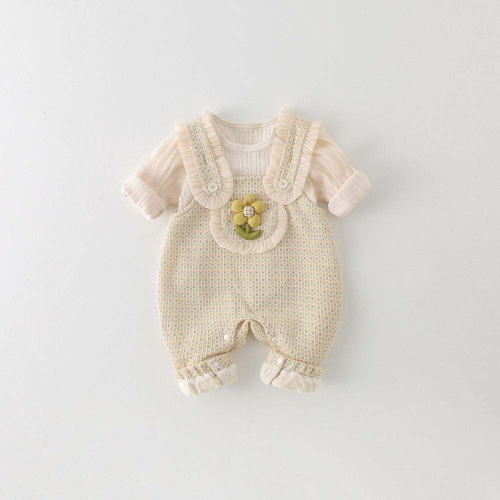 Autumn new arrivals: baby overalls & romper set - stylish & chic floral two-piece outfit for girls