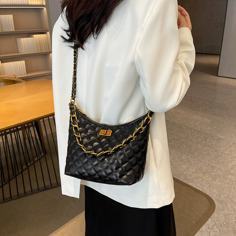 Women's bag 2025 new underarm bag diamond pattern chain bag niche light luxury minimalist elegant high-end shoulder crossbody bag