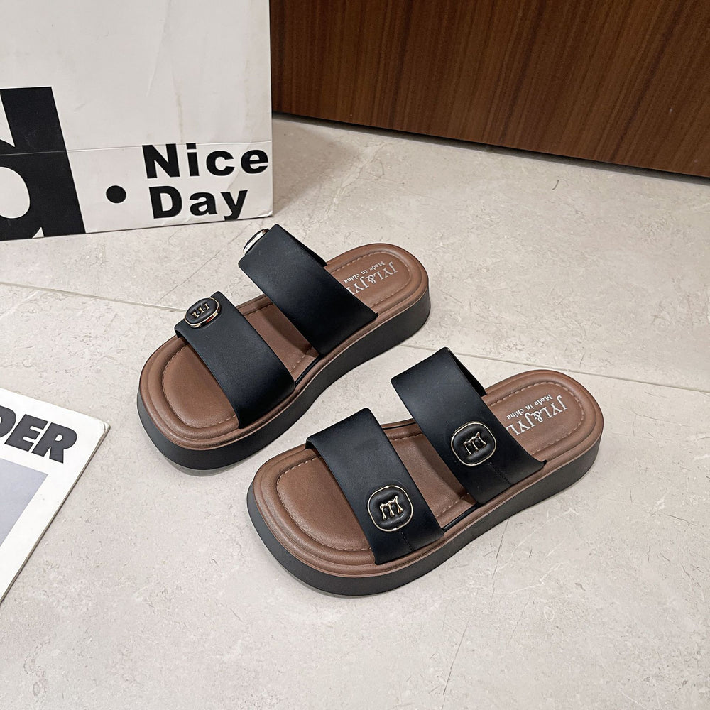 Thick sole sandals and slippers for women summernew arrival birkenstock shoes lazy outwearnon-slip one-line slippers fashion square buckle easiest for match women