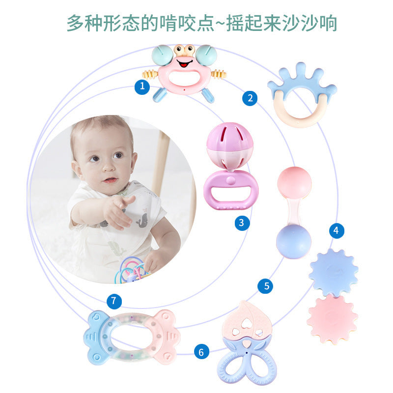 Cross-border  export baby hand rattle toy can bite tooth glue grinding teeth 0-1 year old early education puzzle hand ball