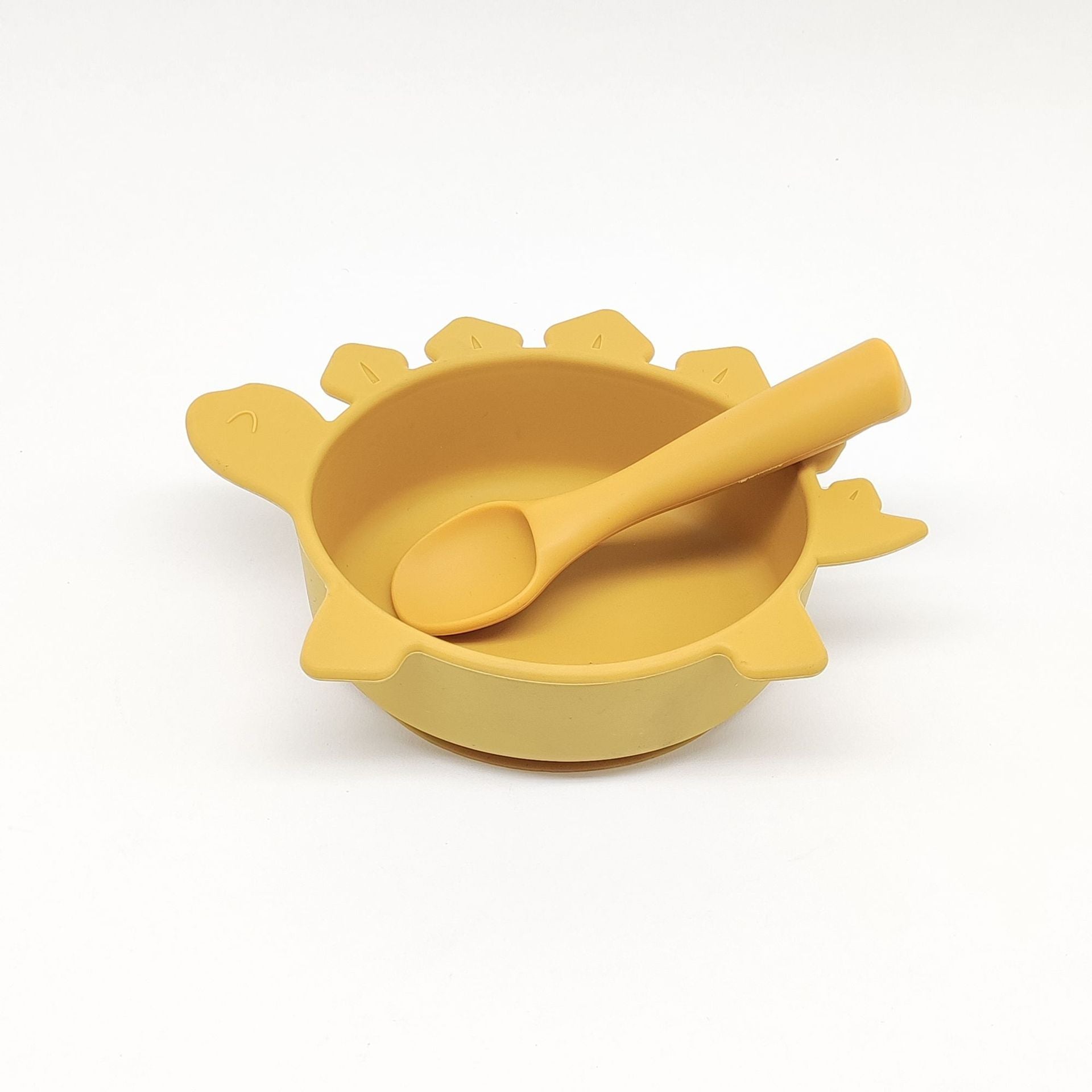 Cross-border hot-selling silicone dinosaur bowls and spoons, Mengqu non-slip tableware two-piece set, baby complementary food silicone bowls and spoons wholesale