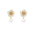 Vintage hong kong style french chic elegant white floral pearl earrings - 925 sterling silver posts - statement earrings
