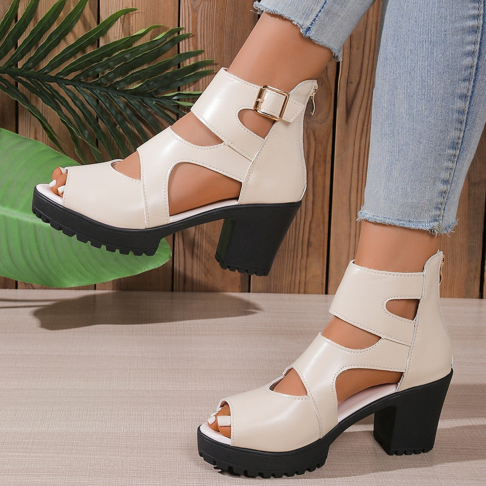 Exportplus size roman sandals women's summer new arrivalthick solewaterproof platform thick heel fish mouth sandals women's easiest for matchcut out sandals