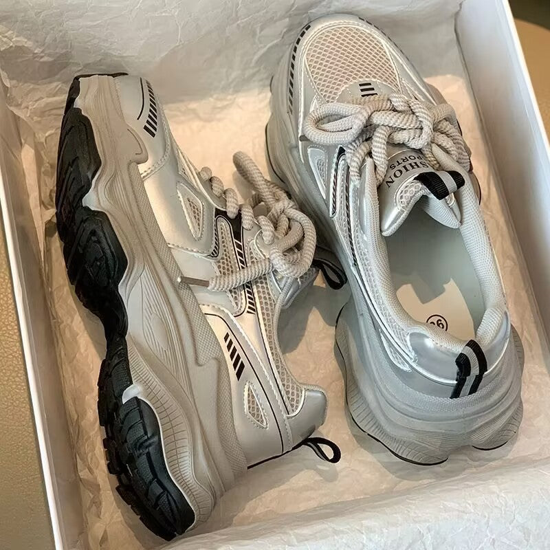 Dad shoes women's shoes 2026new arrivalsummer breathable easiest for matchwhite shoes heightenedthick solecasual sneakers