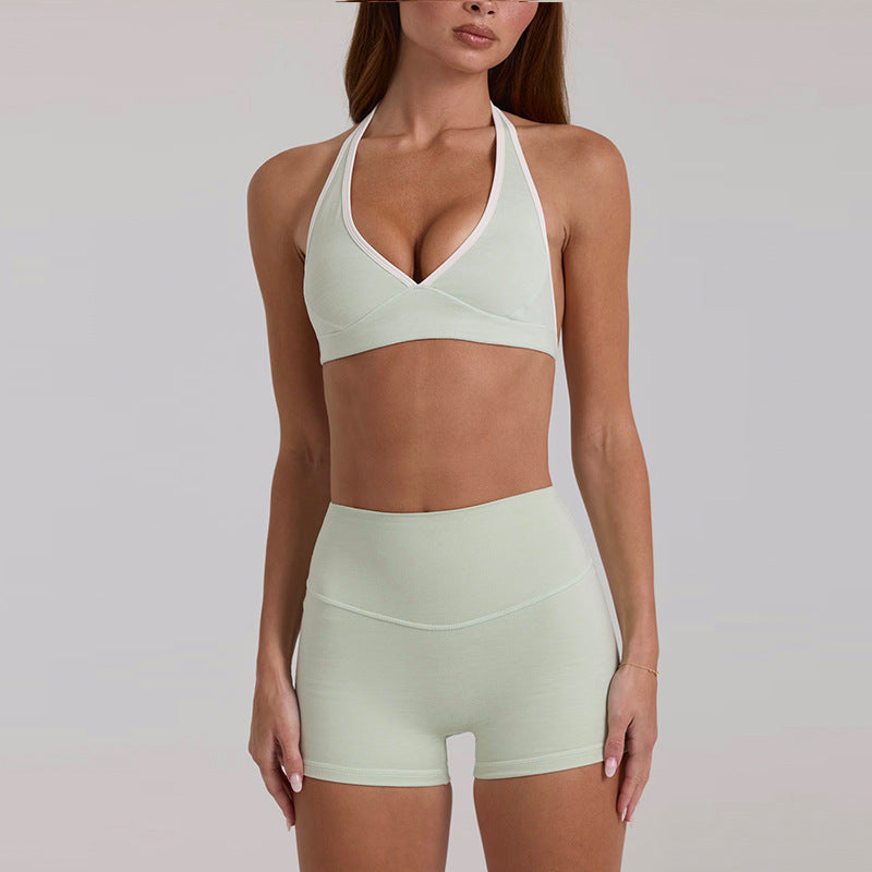 New arrival yoga clothes high waist hip lifting and abdominal control shorts three-quarter pants suspenders beautiful back running sports intimates bra suit