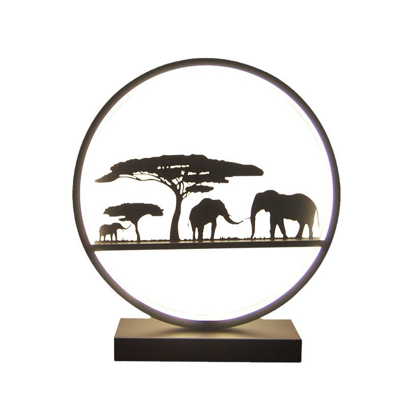 Minimalist modern nordic table lamp - bedside night light with round reindeer design, touch & remote control, usb charging port