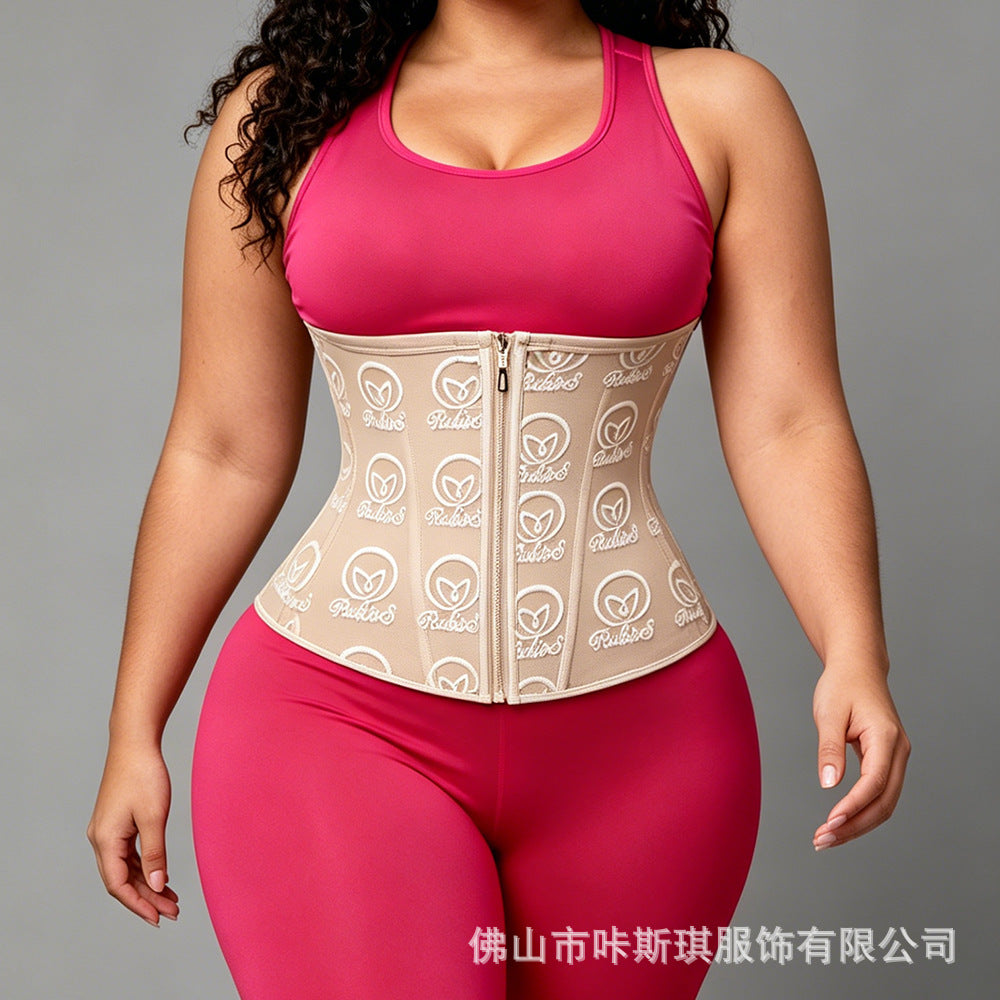 European and american cross-border shaping summer breathable tight corset waist seal zipper double layer mesh pressurized abdominal belt for women