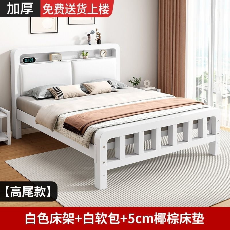 Wrought iron bed double bed for home bedroom kids small apartment single thickened reinforced iron frame bed soft package for rental room