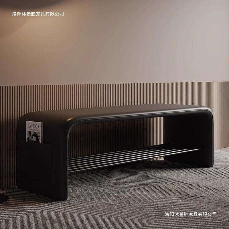 Italian normcore shoe changing stool modern accessible luxury soft bag bench black leather entrance stool for home entrance shoe stool