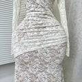 Autumn french chic sexy lace cutout v-neck long sleeve slimming fishtail maxi dress for women (export)