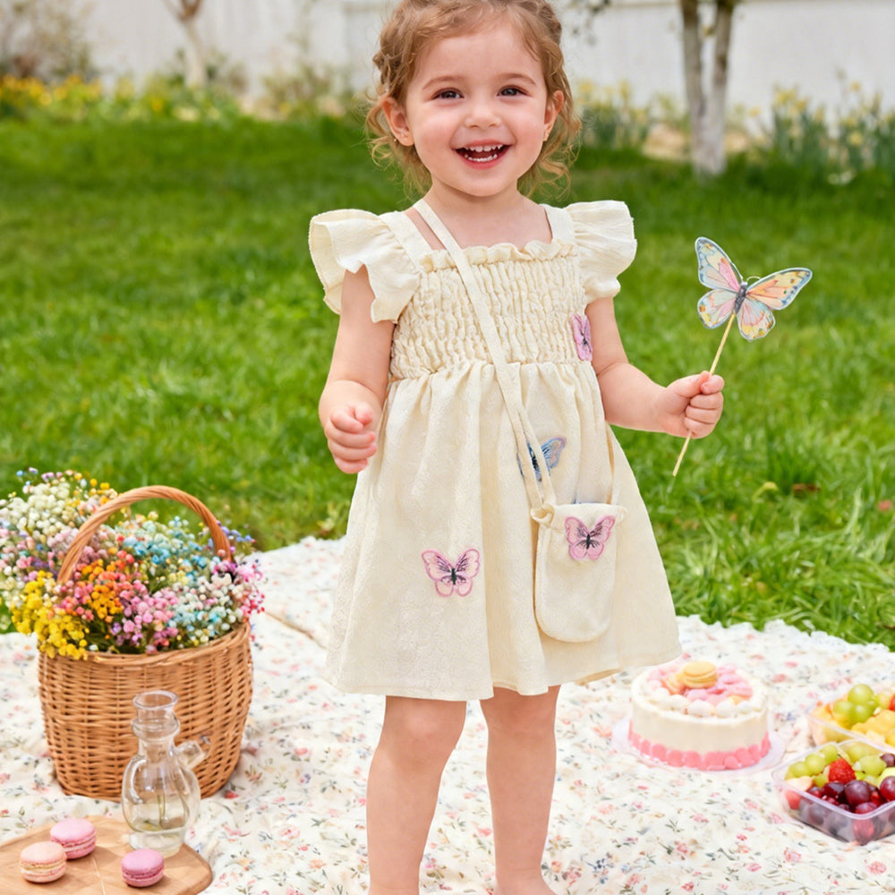 Girls' ruffle sleeve butterfly bag dress