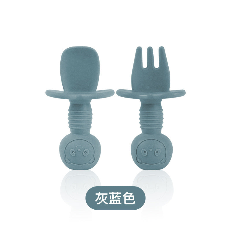 Food grade silicone fork and spoon baby learning to eat training licking spoon short handle silicone complementary food spoon mini baby soft spoon