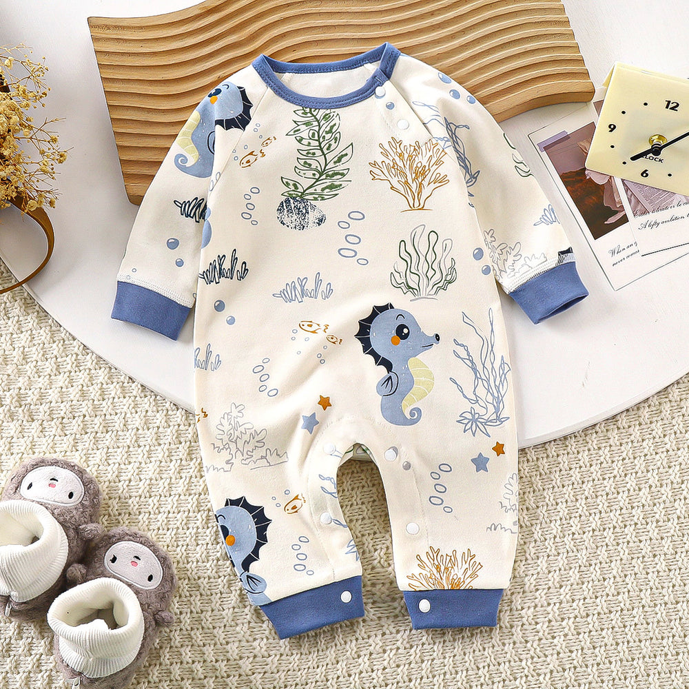 Baby pure cotton onesie baby 180g boneless romper thin cotton thickened partial placket romper kids pullover onesie