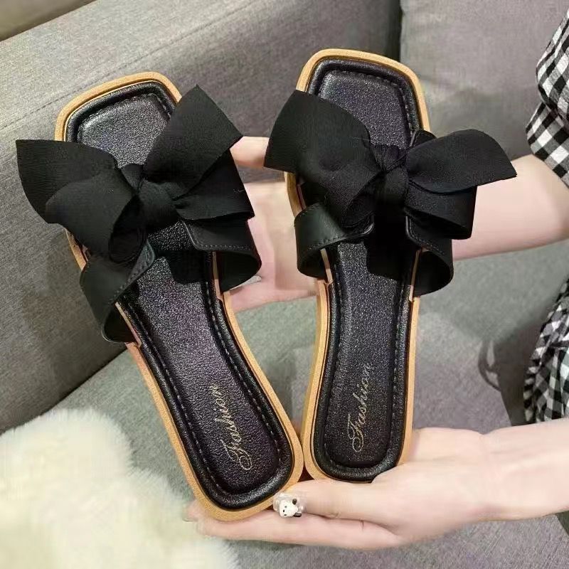 Summer bowknot slippers women's trendy fashion outdoor fairy style bestie beach non-slip flat sandals