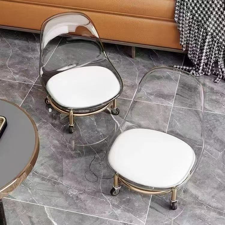 For homebackrest silent pulley low stool transparent small chair toddler kids acrylic chair universal wheel stool