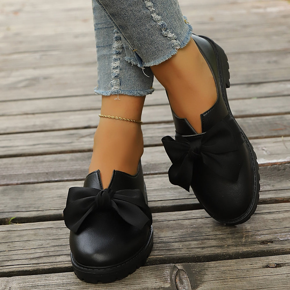 plus sizebows square toe flats women's  spring new arrival fairy style thick sole wedge cross-border women's shoes