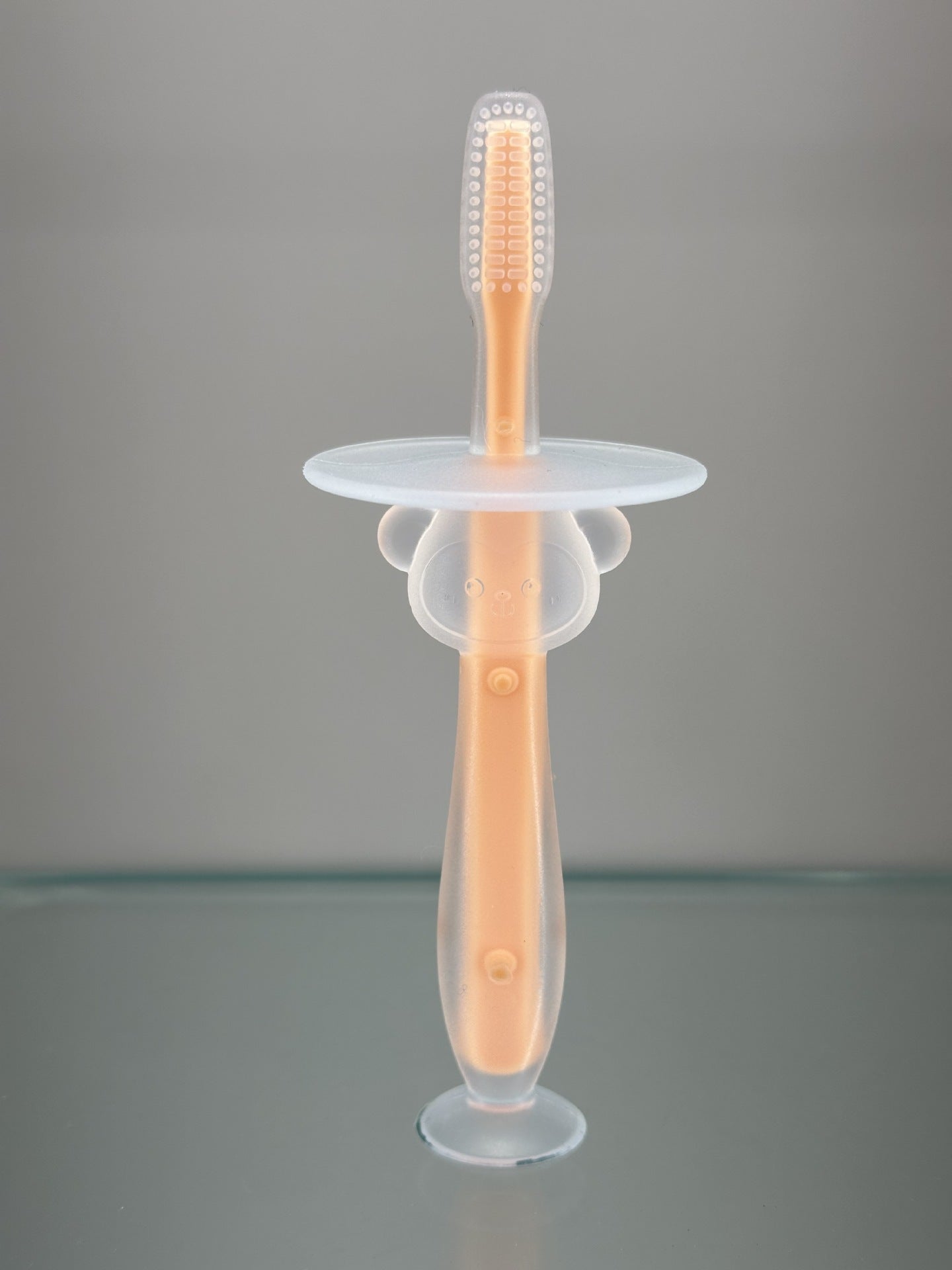 Baby training silicone three-dimensional baby teeth brush standing suction cup toothbrush silicone tongue coating soft bristle brush baffle safety brush