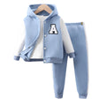 new style children's long-sleeved hooded contrasting color a-line badge suit