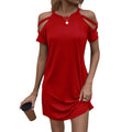spring/summer new arrival:  cross-border women's loose fit casual sexy off-shoulder knitted short-sleeve mini dress