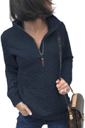cross-border spring/autumn european and american zip-up pullover quilted sweatshirt knitted long sleeve mock neck pullover with pockets pol