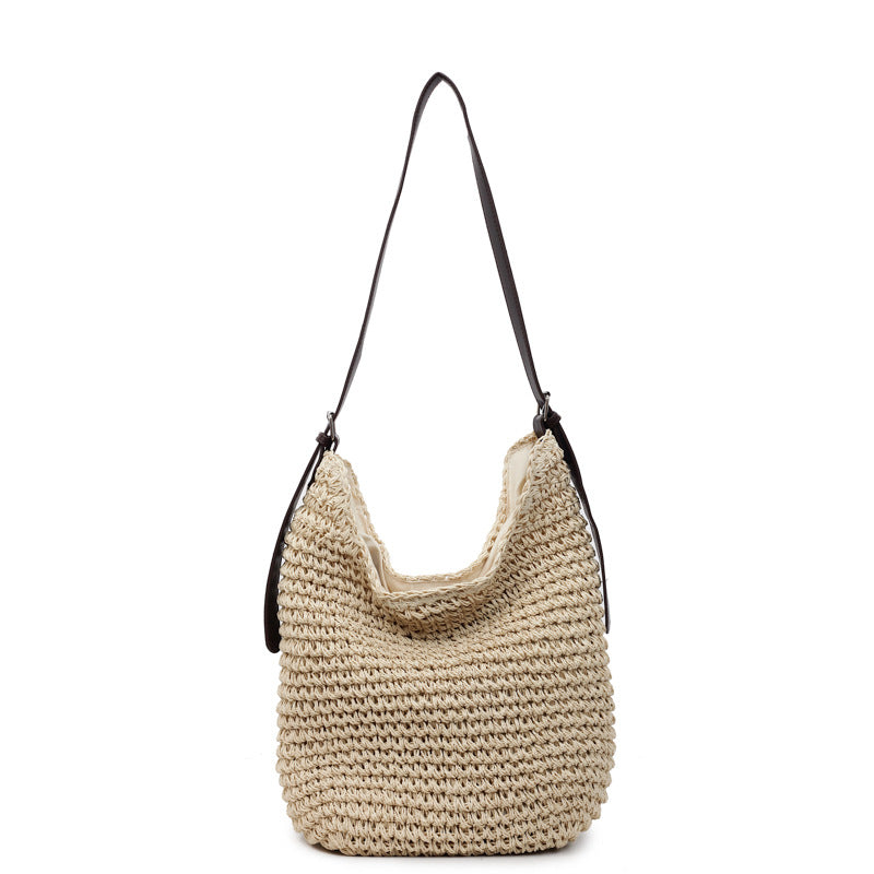 Cross-border pastoral woven tote bag women's 2025 new summer versatile straw woven bag large-capacity messenger bag