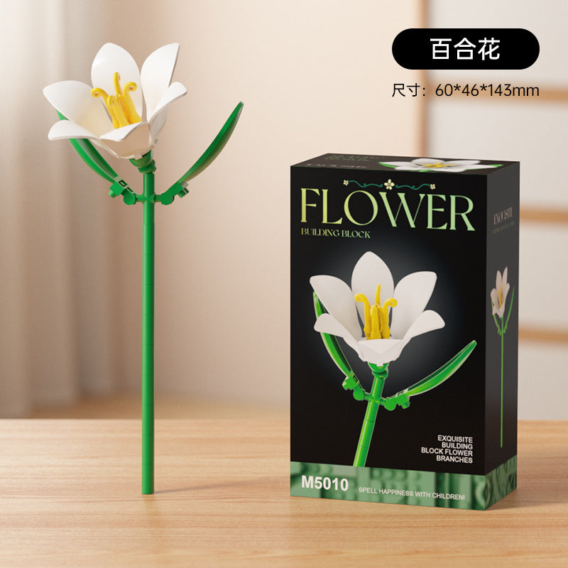 artificial bouquet single preserved flower desktop decoration toy rose flower assemble building block insert toy