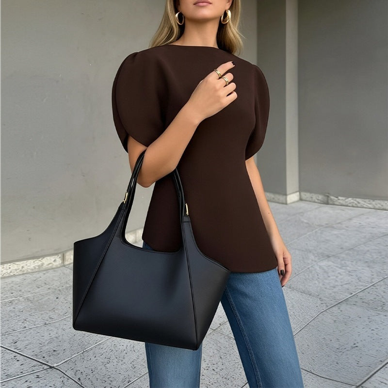 summer new women's fashion: cross-border european and american style, everyday casual, loose fit, bubble sleeve, solid color top