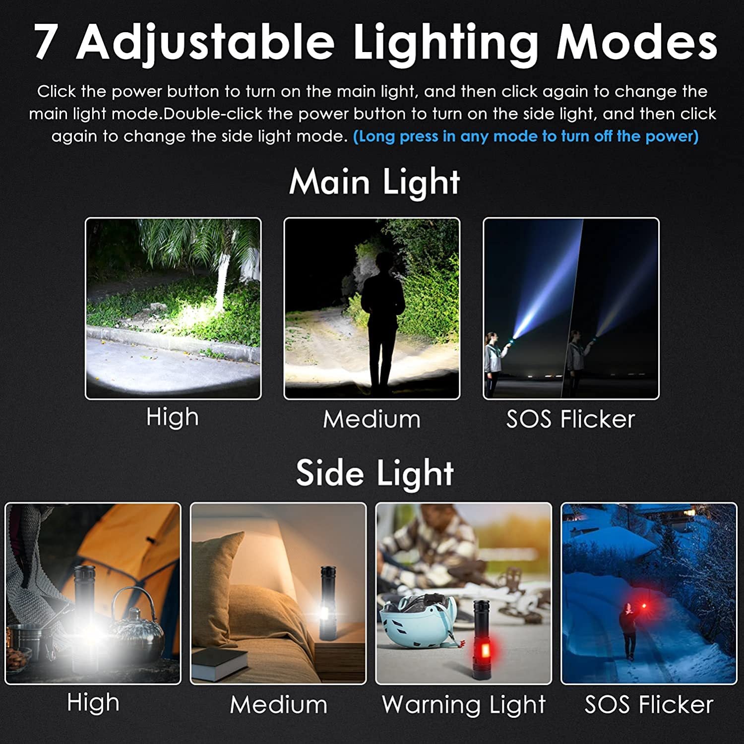 Cross-border new XHP90 + COB strong light flashlight USB charging outdoor zoom side light P160 LED flashlight