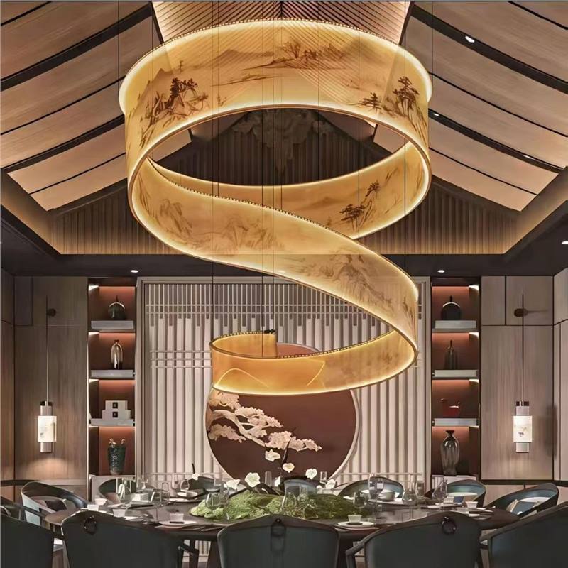 New chinoiserie chandelier uv streamer printing lobby hotel banquet hall shape art luminous sales department decorative chandelier