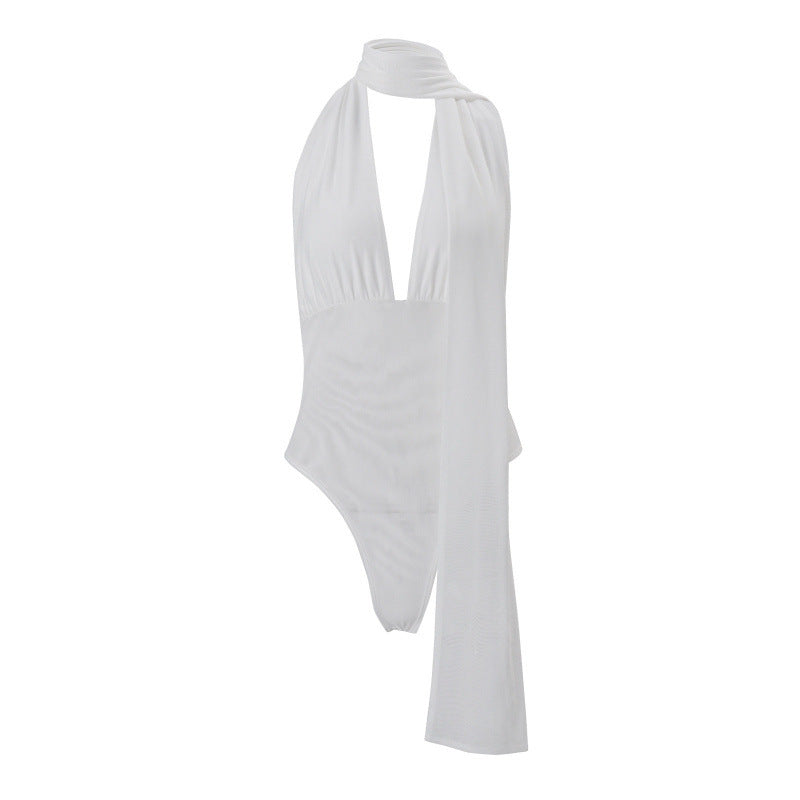women's clothing  summer new sexy hot girl solid color slim-fit halter neck sleeveless bodysuit