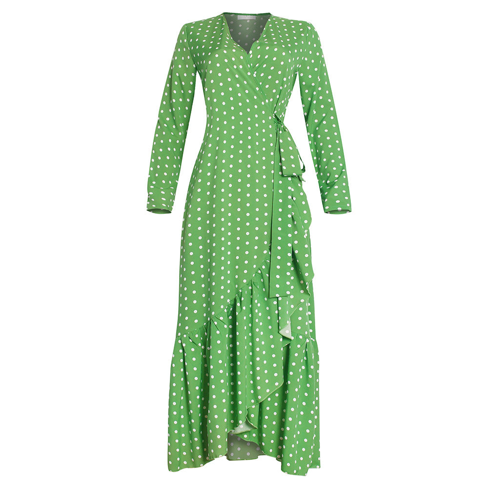 Fashion cross-border supply   african plus size women's clothing polka dot cross belt rufflesdress