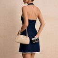 Amazon tiktok pinduoduo foreign trade cross-border fashion deep v white bow tie waist slimming pure desire date