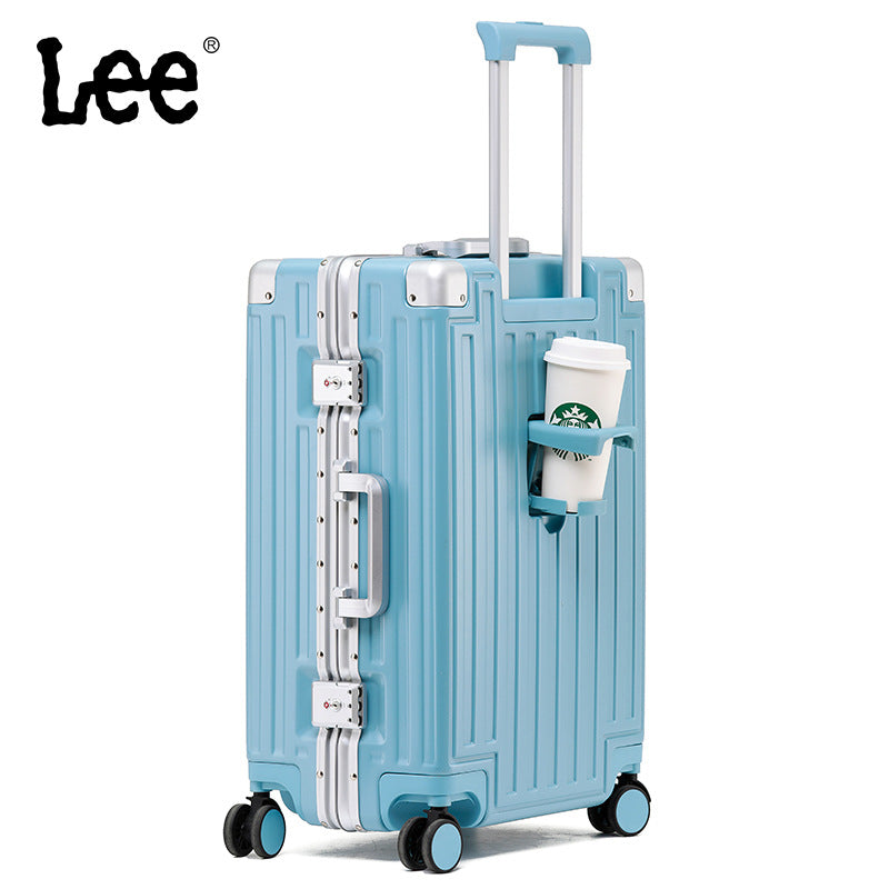 Lee suitcase female business suitcase male brand aluminum frame trolley case silent wheel leather case password box anti-drop