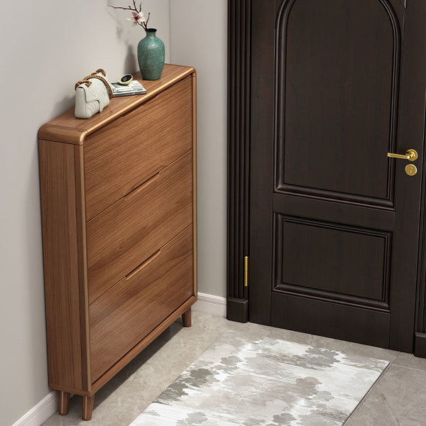 Ultra-thin simple tipping bucket solid wood frame shoe cabinet narrow 17cm Chinese-style household entrance door storage small apartment