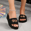 plus size round toe one-shaped wedge slippers 2024new arrival rhinestone flower women's exportfashion cloth slippers