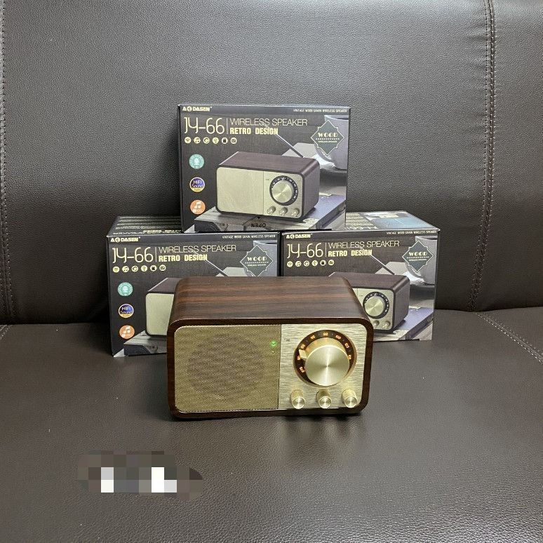 Jy66 wooden speaker - retro style bluetooth speaker with outdoor radio, card & usb drive support (default model - no battery)