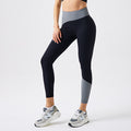 Eco-friendly recycled yoga pants - high-waisted, color block, 7/8 length, butt-lifting, shaping, tight-fit, peach lift, running, workout, and fitness leggings