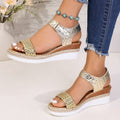 Fashionexportplus size one-piece wedge sandals for women cross-border buckle thick sole woven lightweight beach sandals
