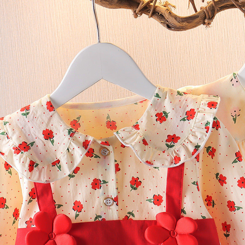 One-and-a-half-year-old baby girl's autumn dress, cute floral print dress for toddler girls, girls' dress, princess dress