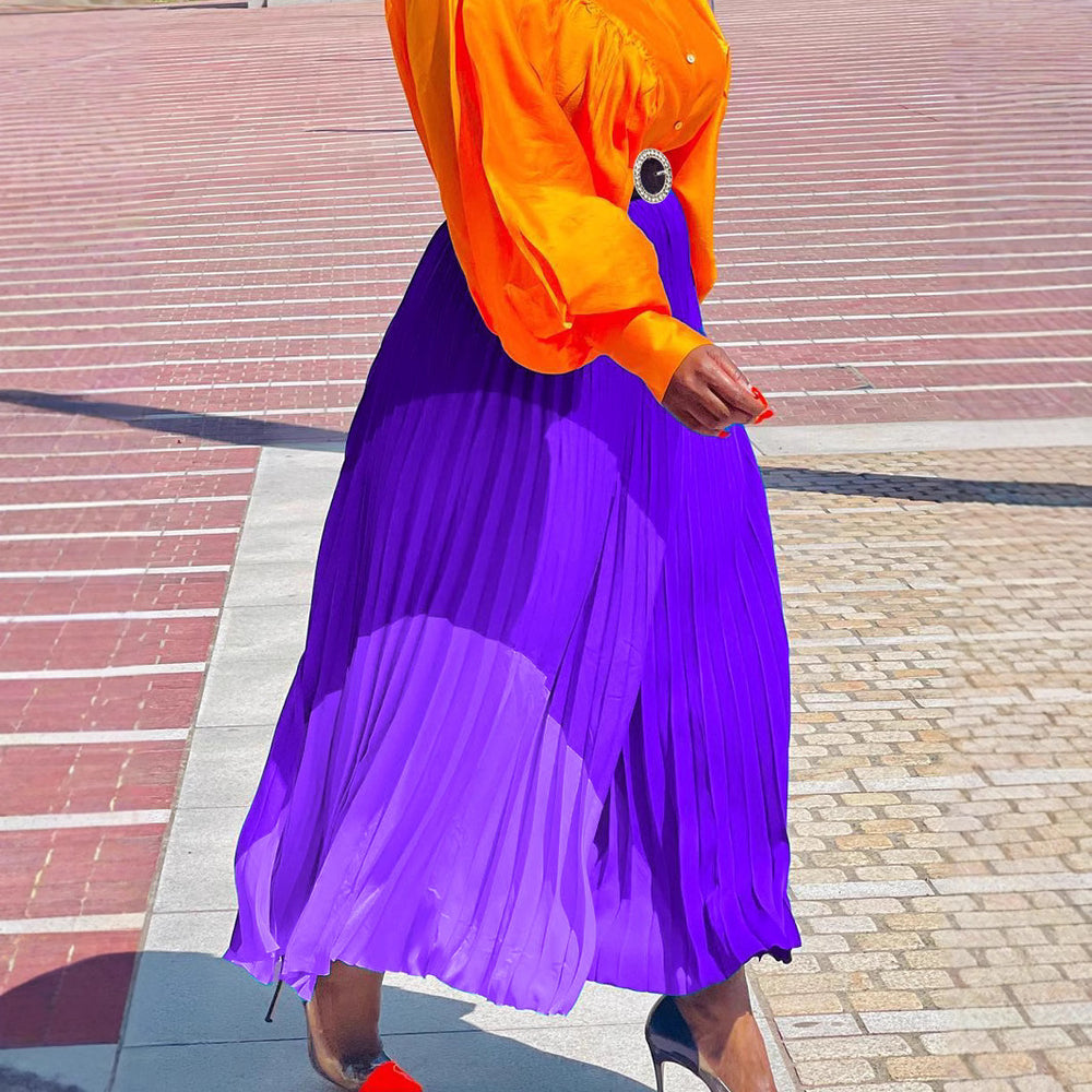 D436 independent station plus size women's clothing  autumn new arrivalfashion elastic pleated skirt plus sizeexport a-line skirt