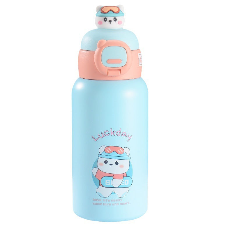 Cartoon 316 stainless steel insulated tumbler with straw, cup sleeve, portable single cup, double lid water bottle - wholesale gift option
