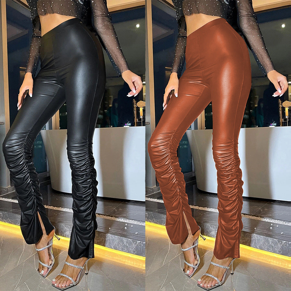 new arrival pile pants high waistpantspu leather pants female sexy tight shiny  best selling leather pants for women