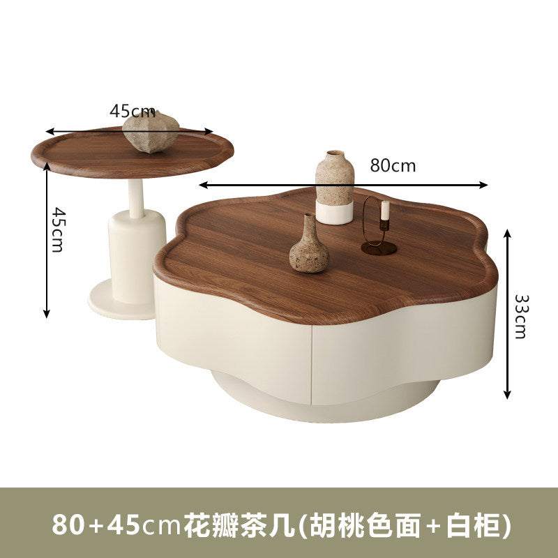 New arrival medieval style petal coffee table walnut cream style living room storage small apartment creative special-shaped combination