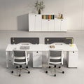 Customizable office desk and chair set - minimalist modern design for 4 or 6 workstations - office tables, employee screens, and booth seating