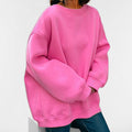 autumn new arrivals: european and american style women's outerwear - round neck, loose fit, solid color pullover sweatshirt