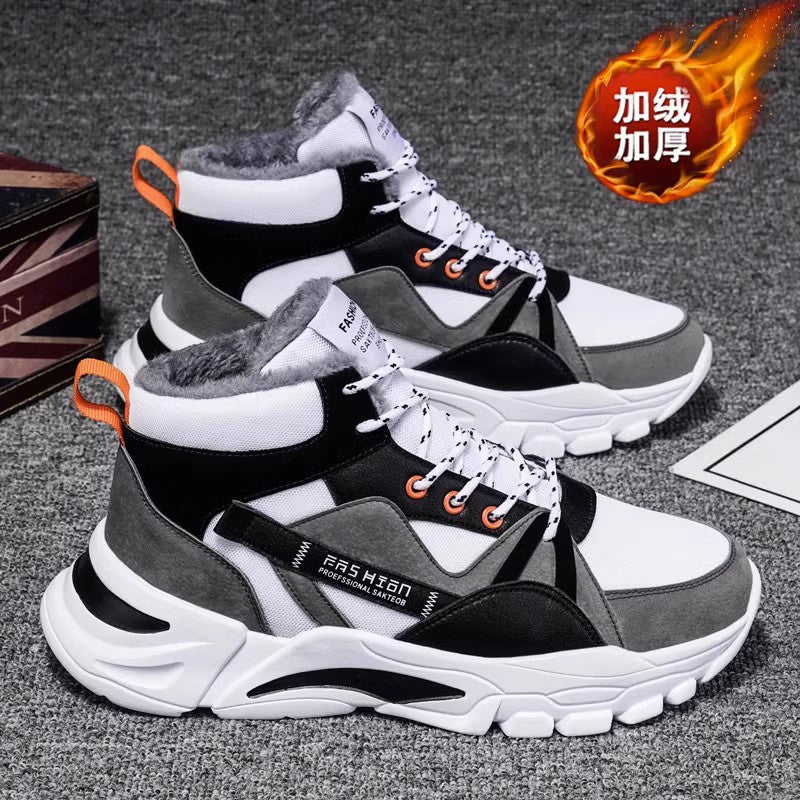 Winter high-top men's shoes fleece warm two cotton shoes men's youth sports and leisure platform basketball dad trendy shoes