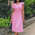 D270 with belt  summer independent station foreign trade ruffle sleeve round neck waist pleated cross-border fashion dress