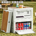 Collapsible storage box for outdoor camping, car trunk, and multi-purpose use - wooden lid organizer