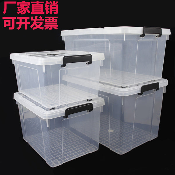 Transparent storage box extra large thickened household plastic plastic box clothes toy sorting box with wheel and lid storage box