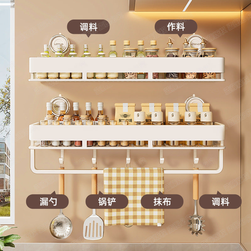 Strong suction cup type kitchen seasoning rack household non-punching wall hanging oil, salt, sauce and vinegar seasoning storage rack